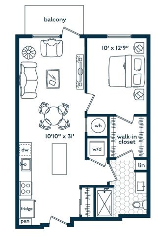1x1 (694 SF)