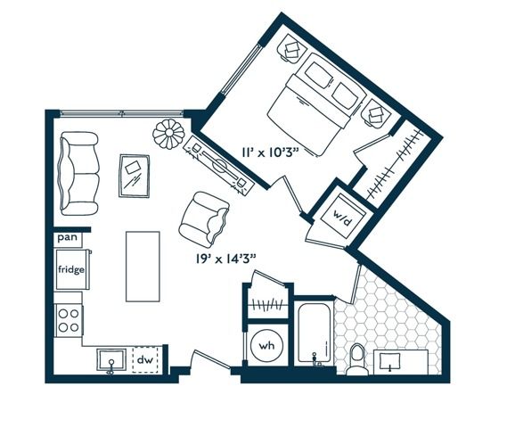 1x1 (614 SF)
