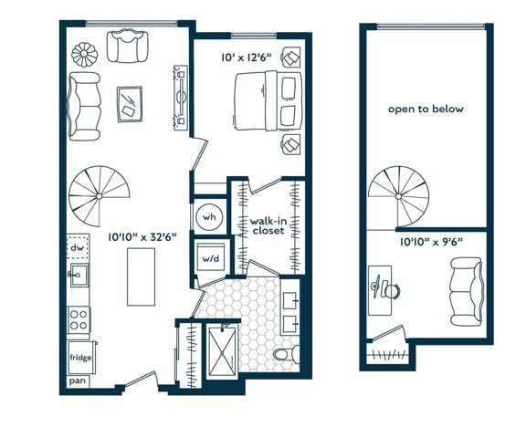 1x1 w/Loft (842 SF)