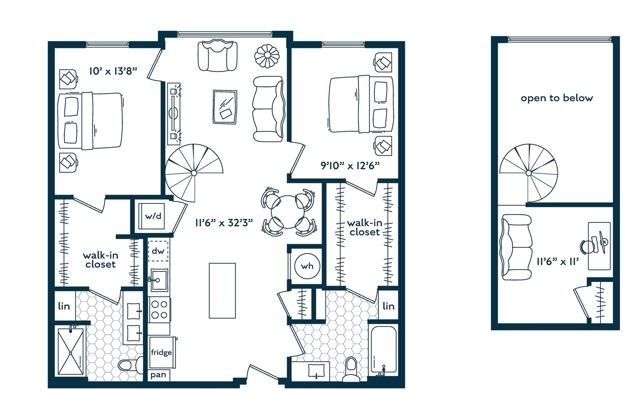 2x2 w/Loft (1223 SF)