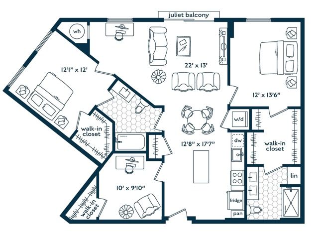 2x2 w/Den (1283 SF)