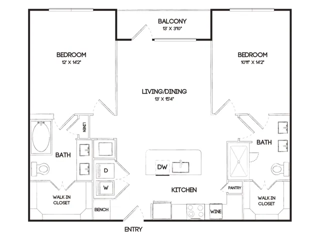 B1E 2 Bedroom Floor Plan