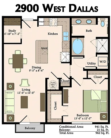 A3.1 | 1 bed 1 bath | 941 sq ft