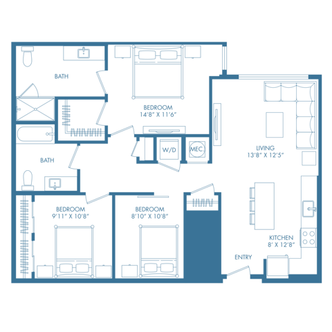 B12UD | 2x2 | 1165 sq ft