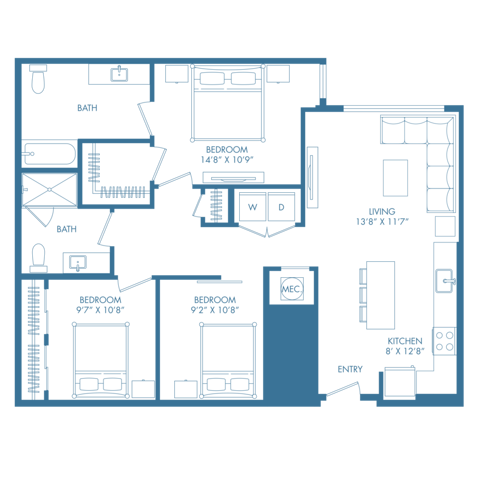 B13UD | 2x2 | 1165 sq ft