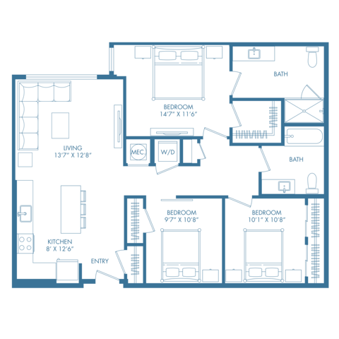 B14UD | 2x2 | 1190 sq ft