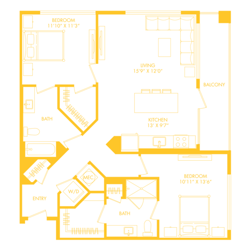 B8 | 2x2 | 1105 sq ft