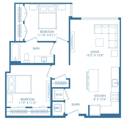 A19D | 2x2 | 877 sq ft