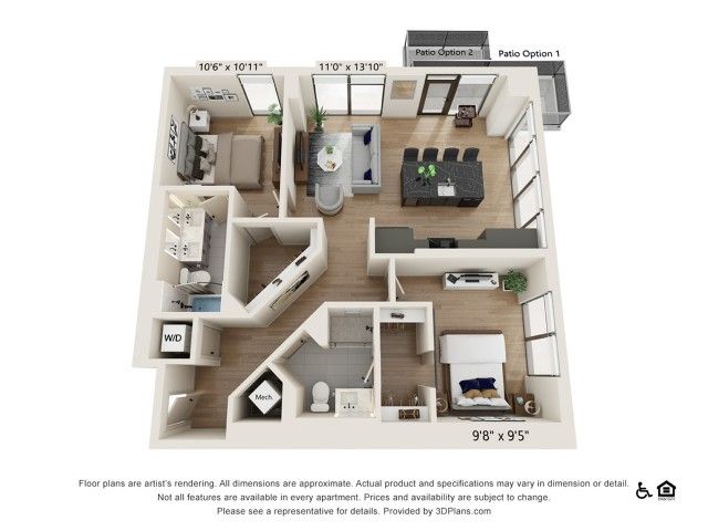 2 bed 2 bath | 1068 sq ft