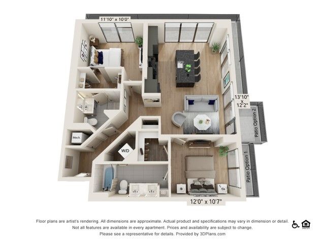 2 bed 2 bath | 1110 sq ft
