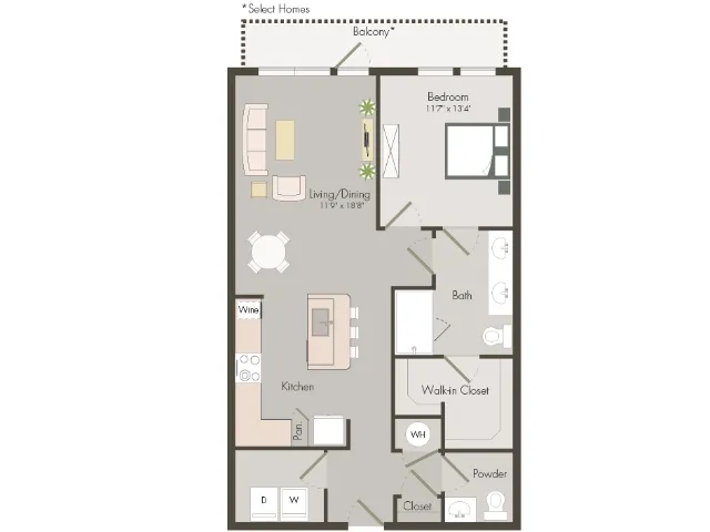 A7B | 1 bed 1.5 bath | 887 sq ft