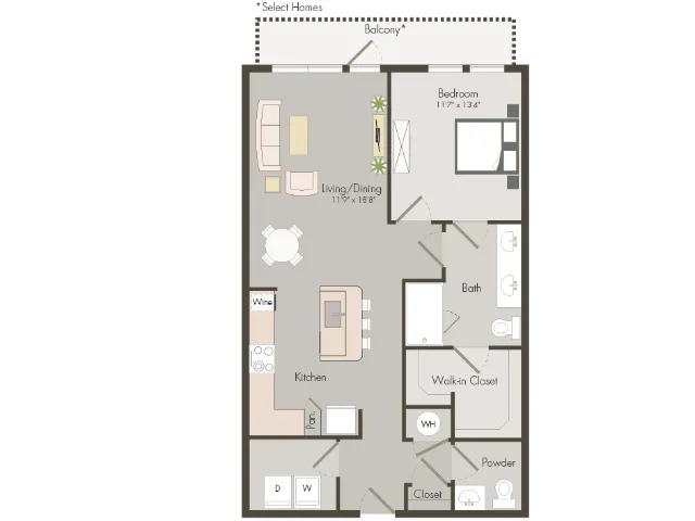 A7C | 1 bed 1.5 bath | 887 sq ft