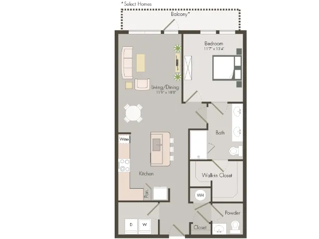 A7D | 1 bed 1 bath | 887 sq ft