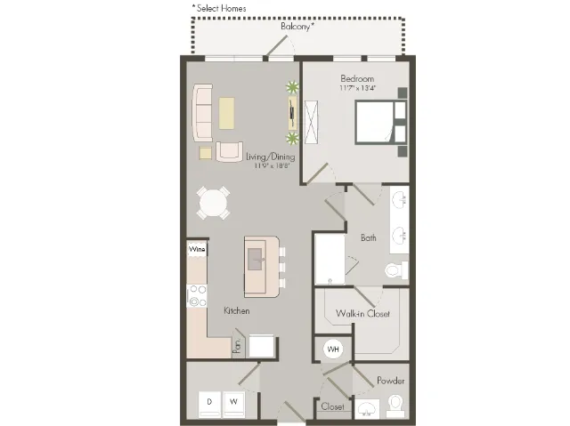 A7F | 1 bed 1.5 bath | 887 sq ft