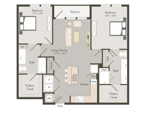 B1B1 | 2 bed 2 bath | 1092 sq ft