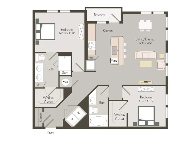 B4 | 2 bed 2 bath | 1162 sq ft