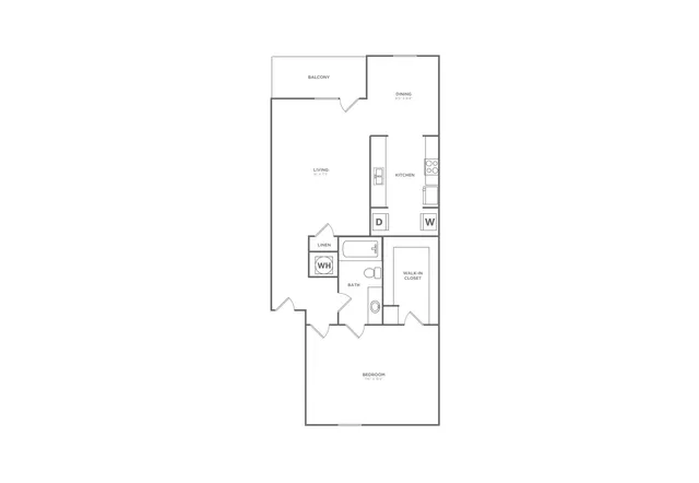 Post Oak | 1 bed 1 bath | 754 sq ft | Floor Plan map for a one bedroom unit at our apartments for rent in  Nashville, TN, featuring labeled rooms with dimensions.
