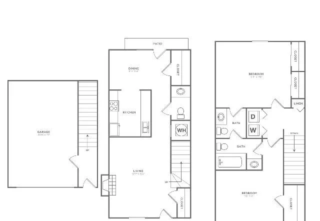 Chestnut Oak | 2 bed 2 bath | 1089 sq ft | Floor Plan map for a two bedroom unit at our apartments for rent in  Nashville, TN, featuring labeled rooms with dimensions.