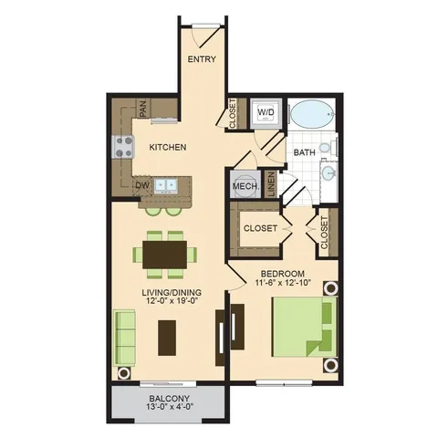 A1.1 | 1 bed 1 bath | 793 sq ft