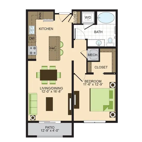 A2 | 1 bed 1 bath | 755 sq ft