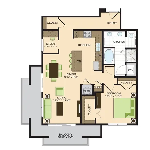 A3.4 | 1 bed 1 bath | 1074 sq ft