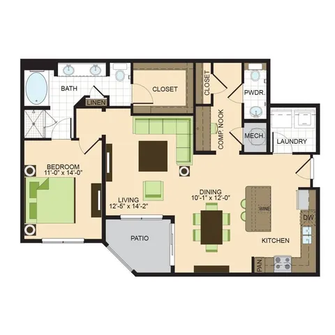 A5 | 1 bed 1 bath | 1107 sq ft