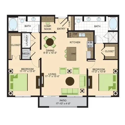 B2 | 2 bed 2 bath | 1287 sq ft