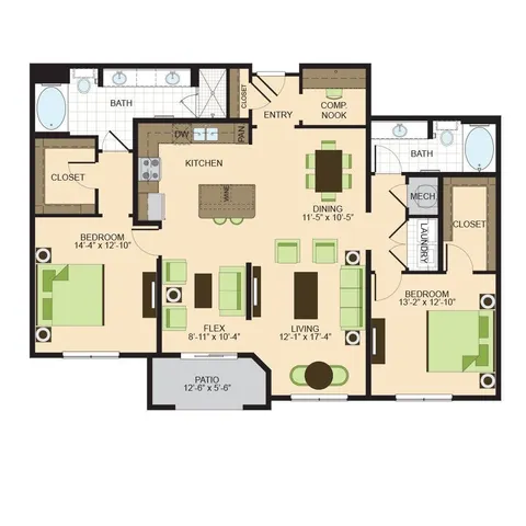 B4 | 2 bed 2 bath | 1551 sq ft