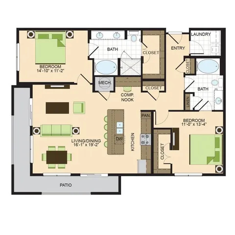 B5 | 2 bed 2 bath | 1352 sq ft