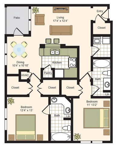E | 2x2 | 1165 sq ft