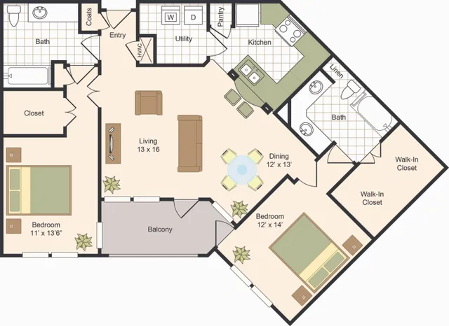 E | 2x2 | 1317 sq ft