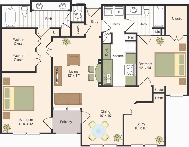 F | 2x2 | 1407 sq ft
