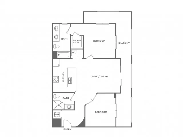 Floor plan map for a one bedroom unit at The Mark at Cityscape apartments in Boca Raton, FL, featuring labeled rooms.