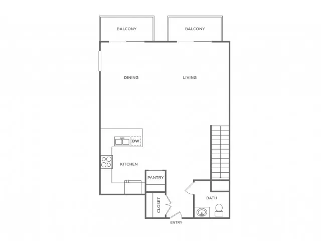 Floor plan map for a two bedroom unit at The Mark at Cityscape apartments in Boca Raton, FL, featuring labeled rooms.