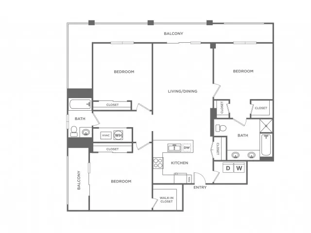 Three Bedroom Two Bath (1388 SF)