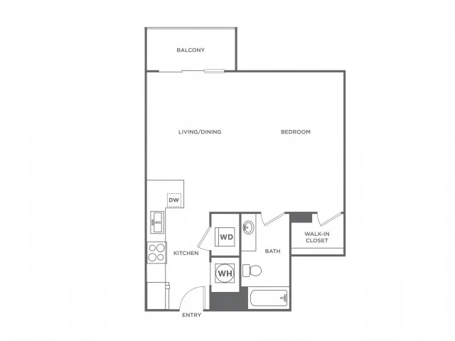 Floor plan map for a studio unit at The Mark at Cityscape apartments in Boca Raton, FL, featuring labeled rooms.