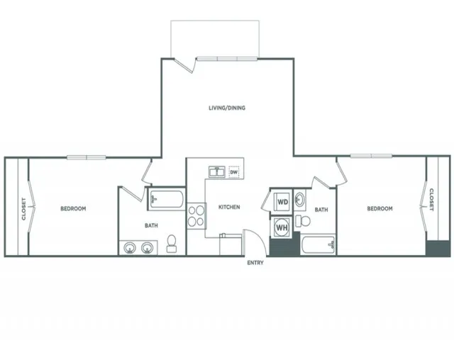 Floor plan map for a two bedroom unit at The Mark at Cityscape apartments in Boca Raton, FL, featuring labeled rooms.