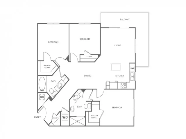 Three bedroom Two Bath (1330 SF)