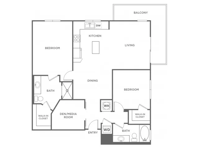 Two Bedroom Two Bath/Den (1346 SF)