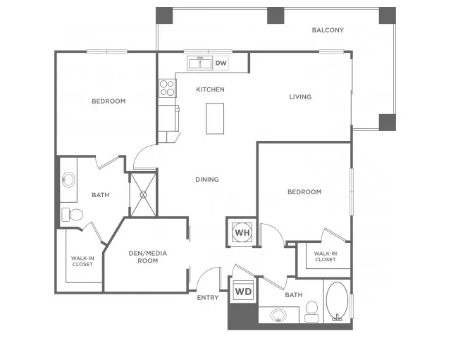 Two Bedroom Two Bath/Den (1199 SF)