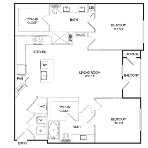 B1 | 2x2 | 1160 sf