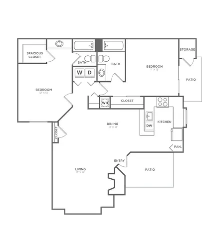 Two Bedroom Two Bath (995 SF)