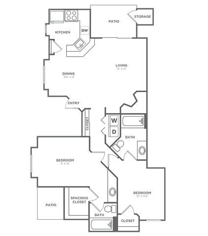 Two Bedroom Two Bath (1062 SF)