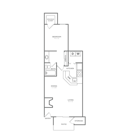 One Bedroom One Bath (693 SF)