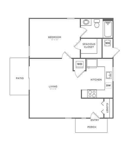 One Bedroom One Bath (605 SF)