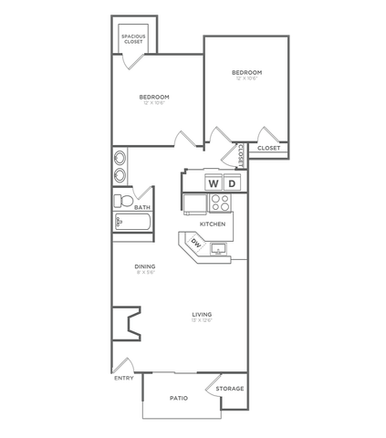 Two Bedroom One Bath (866 SF)