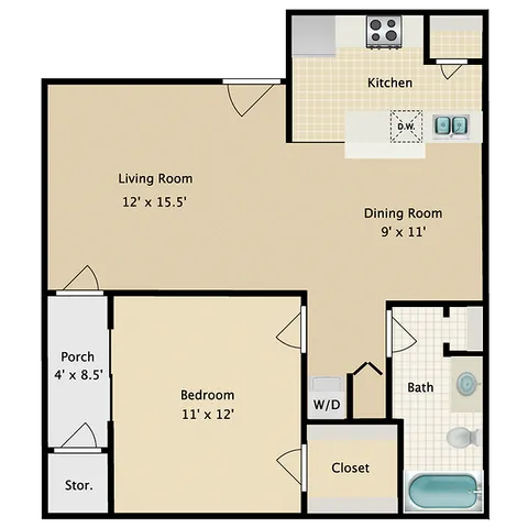 floor plan sketch of larger 1 unit
