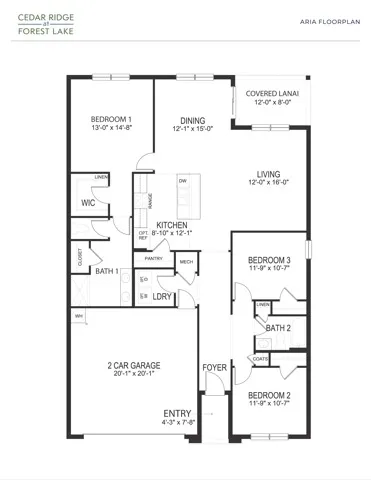 ARIA floor plan in black and white