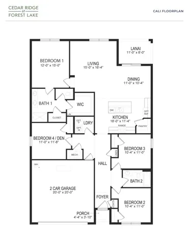 CALI 4/2 floor plan in black and white