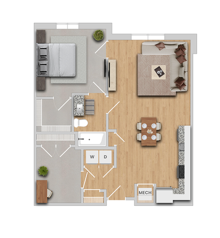 Birch IL | 1x1 with den | 873 sf